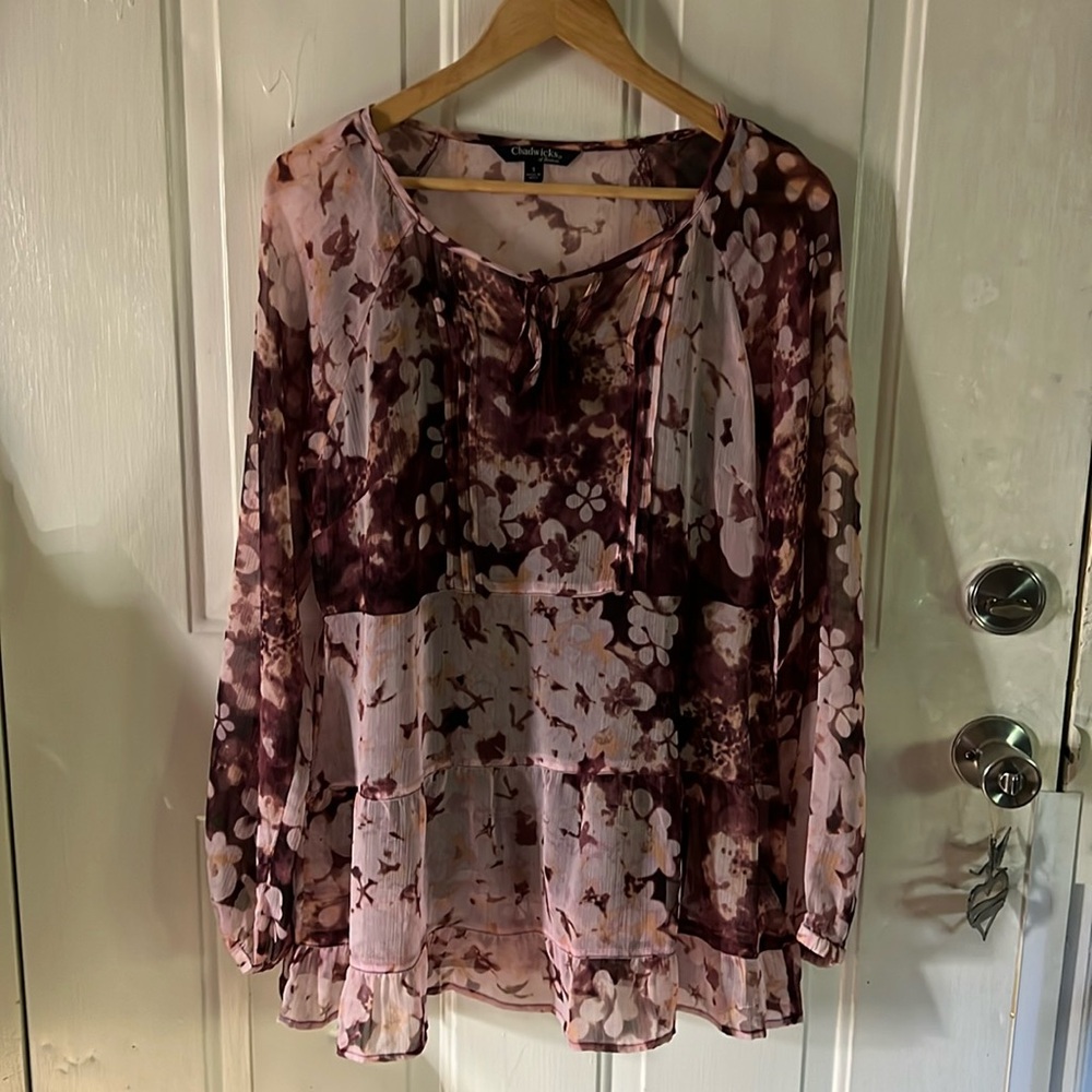 Chadwicks Tunic Cami-Lined Sheer Blouse Top size Small